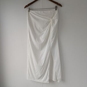 Sophie Rue NWT White Ruched Midi Skirt with Front Slit Size Medium